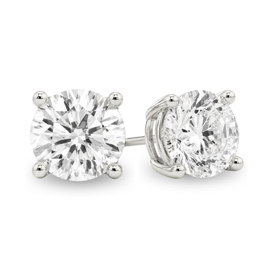 14K Gold Round Cut Moissanite Solitaire Stud Earrings - Screw Backs