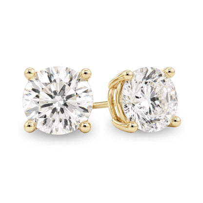 14K Gold Round Cut Moissanite Solitaire Stud Earrings - Push Backs