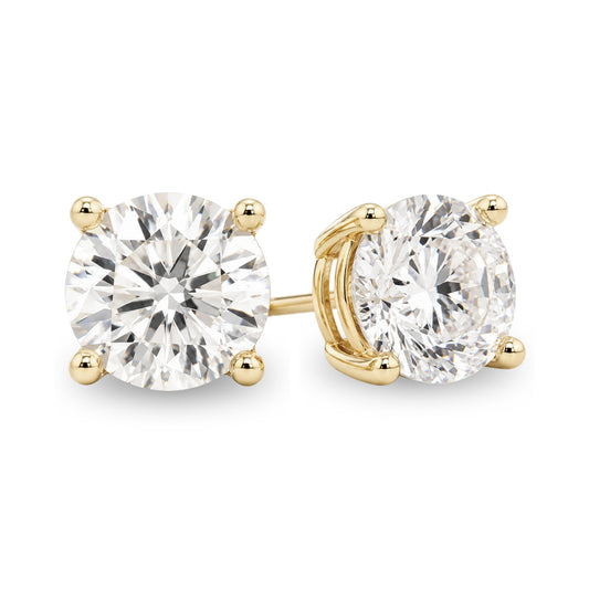14K Gold Round Cut Moissanite Solitaire Stud Earrings - Push Backs