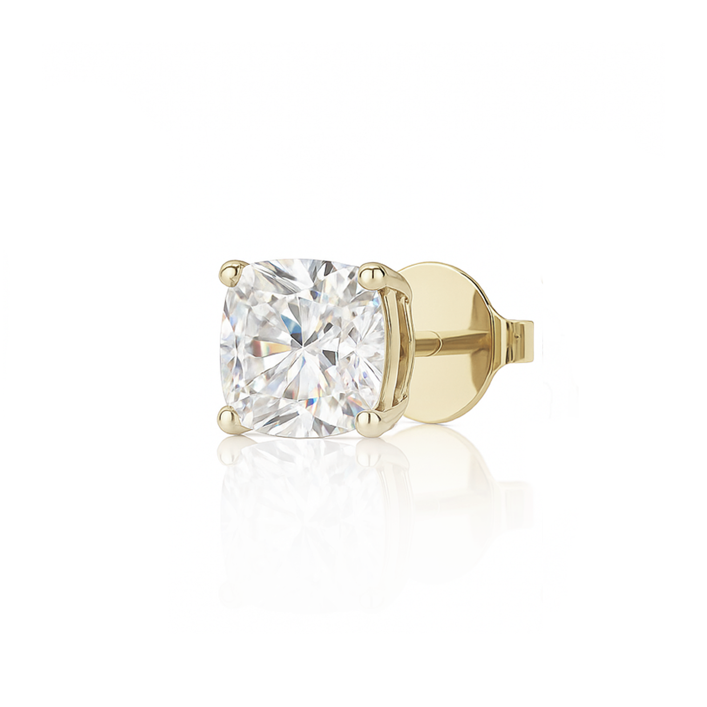 10K Gold Cushion Cut Moissanite Solitaire Single Stud Earring - Push Back
