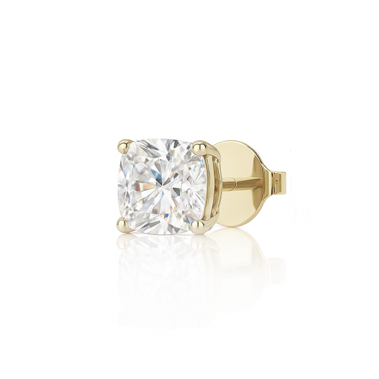 10K Gold Cushion Cut Moissanite Solitaire Single Stud Earring - Push Back
