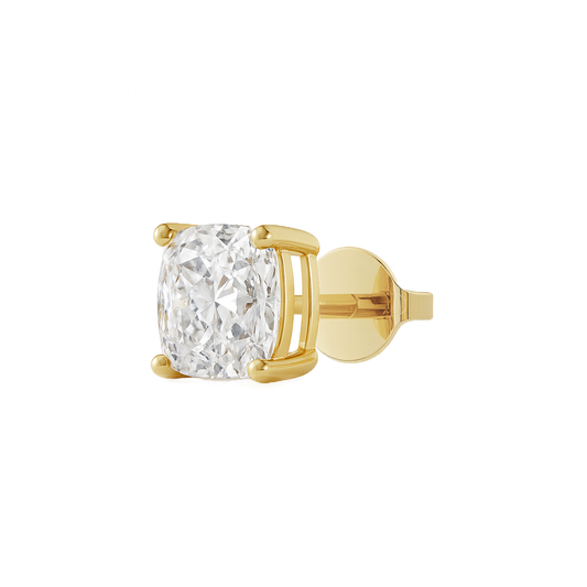 14K Gold Cushion Cut Moissanite Solitaire Single Stud Earring - Push Back