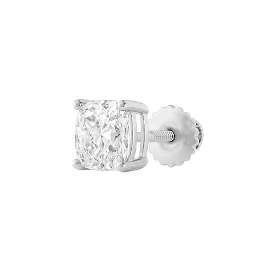 14K Gold Cushion Cut Moissanite Solitaire Single Stud Earring - Screw Back