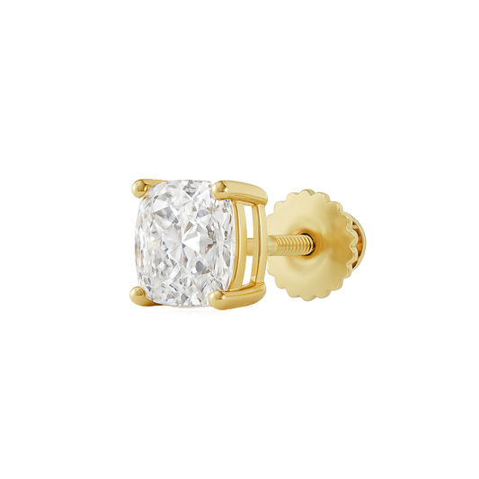 14K Gold Cushion Cut Moissanite Solitaire Single Stud Earring - Screw Back