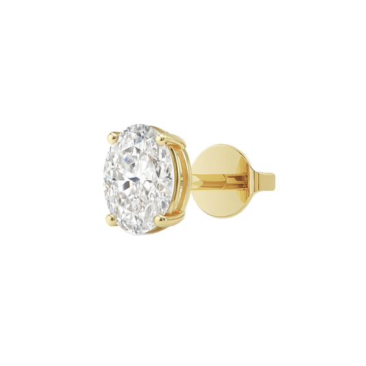 14K Gold Oval Cut Moissanite Solitaire Single Stud Earring - Push Back