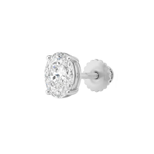 14K Gold Oval Cut Moissanite Solitaire Single Stud Earring - Screw Back