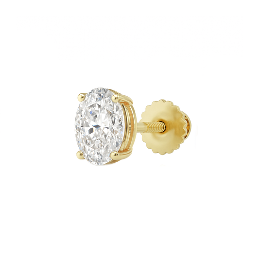 14K Gold Oval Cut Moissanite Solitaire Single Stud Earring - Screw Back