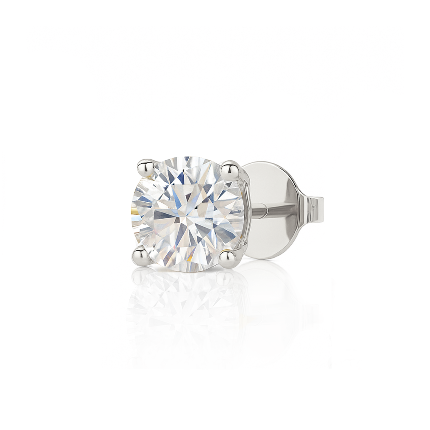 10K Gold Round Cut Moissanite Solitaire Single Stud Earring - Push Back