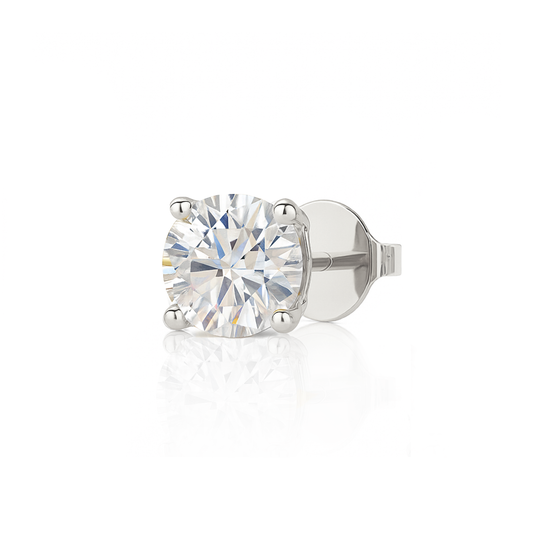 10K Gold Round Cut Moissanite Solitaire Single Stud Earring - Push Back