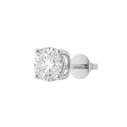 10K Gold Round Cut Moissanite Solitaire Single Stud Earring - Push Back