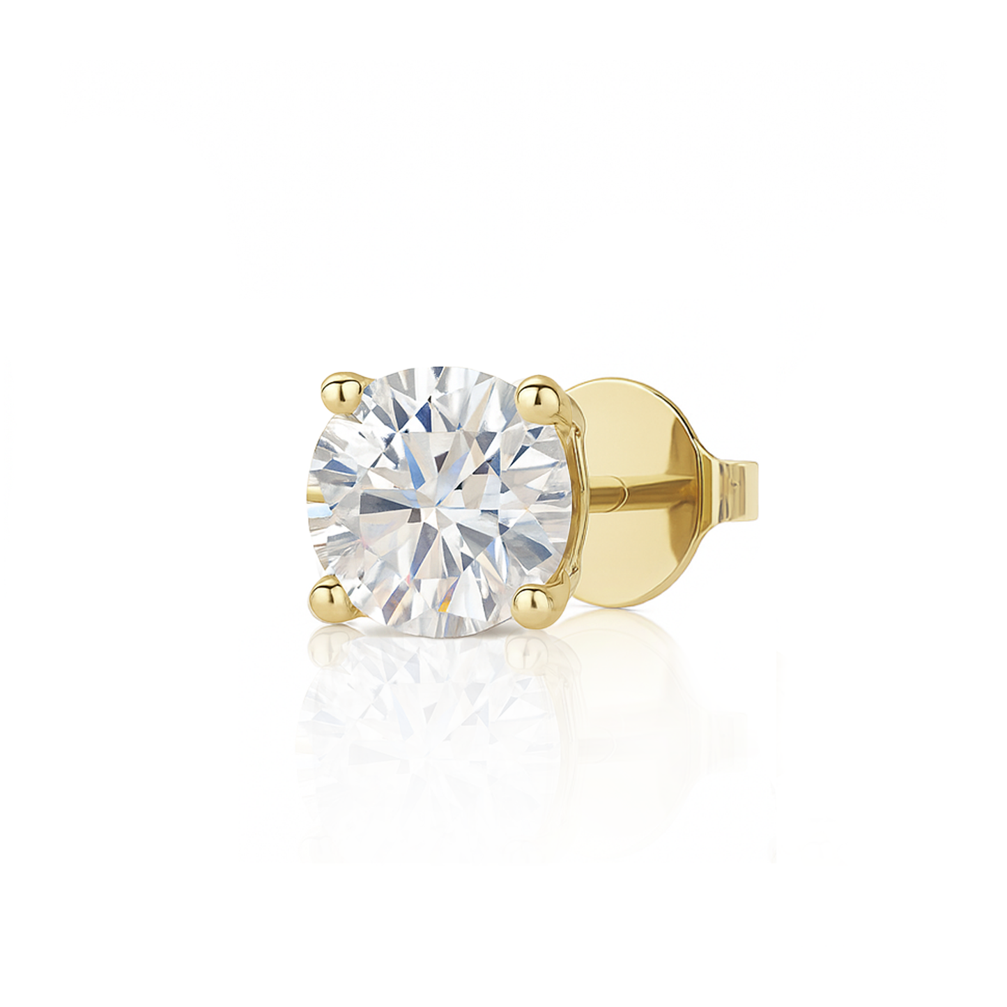 10K Gold Round Cut Moissanite Solitaire Single Stud Earring - Push Back