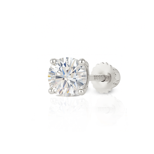 10K Gold Round Cut Moissanite Solitaire Single Stud Earring - Screw Back
