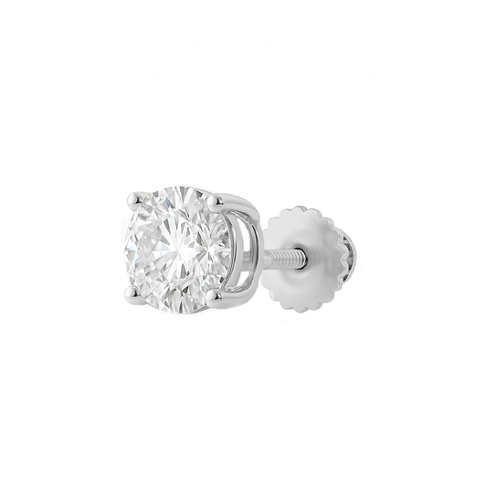 10K Gold Round Cut Moissanite Solitaire Single Stud Earring - Screw Back
