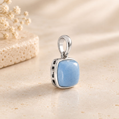 Milky Aqua Blue Cushion Pendant in Sterling Silver