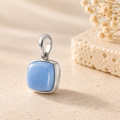 Milky Aqua Blue Cushion Pendant in Sterling Silver