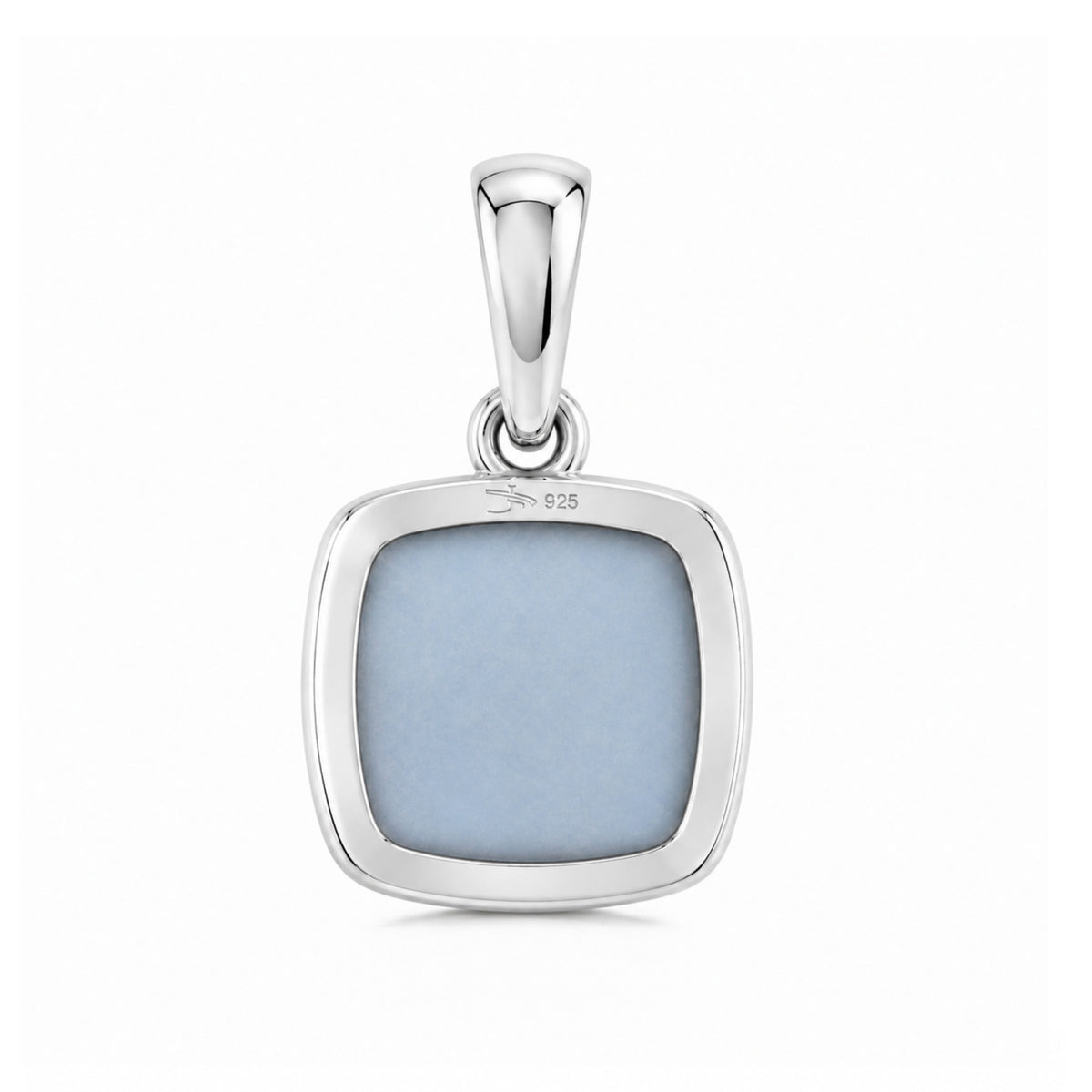 Milky Aqua Blue Sculpted Cushion Pendant in Sterling Silver