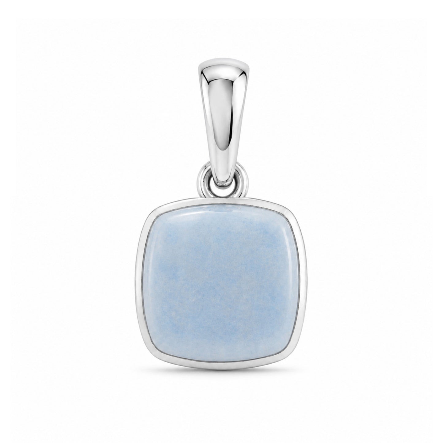 Milky Aqua Blue Cushion Pendant in Sterling Silver
