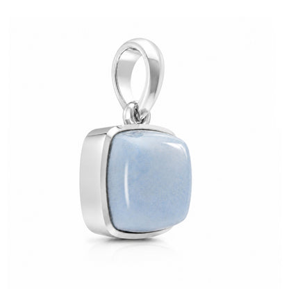 Milky Aqua Blue Cushion Pendant in Sterling Silver