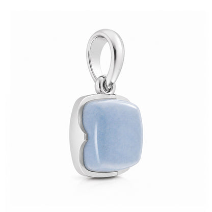 Milky Aqua Blue Sculpted Cushion Pendant in Sterling Silver