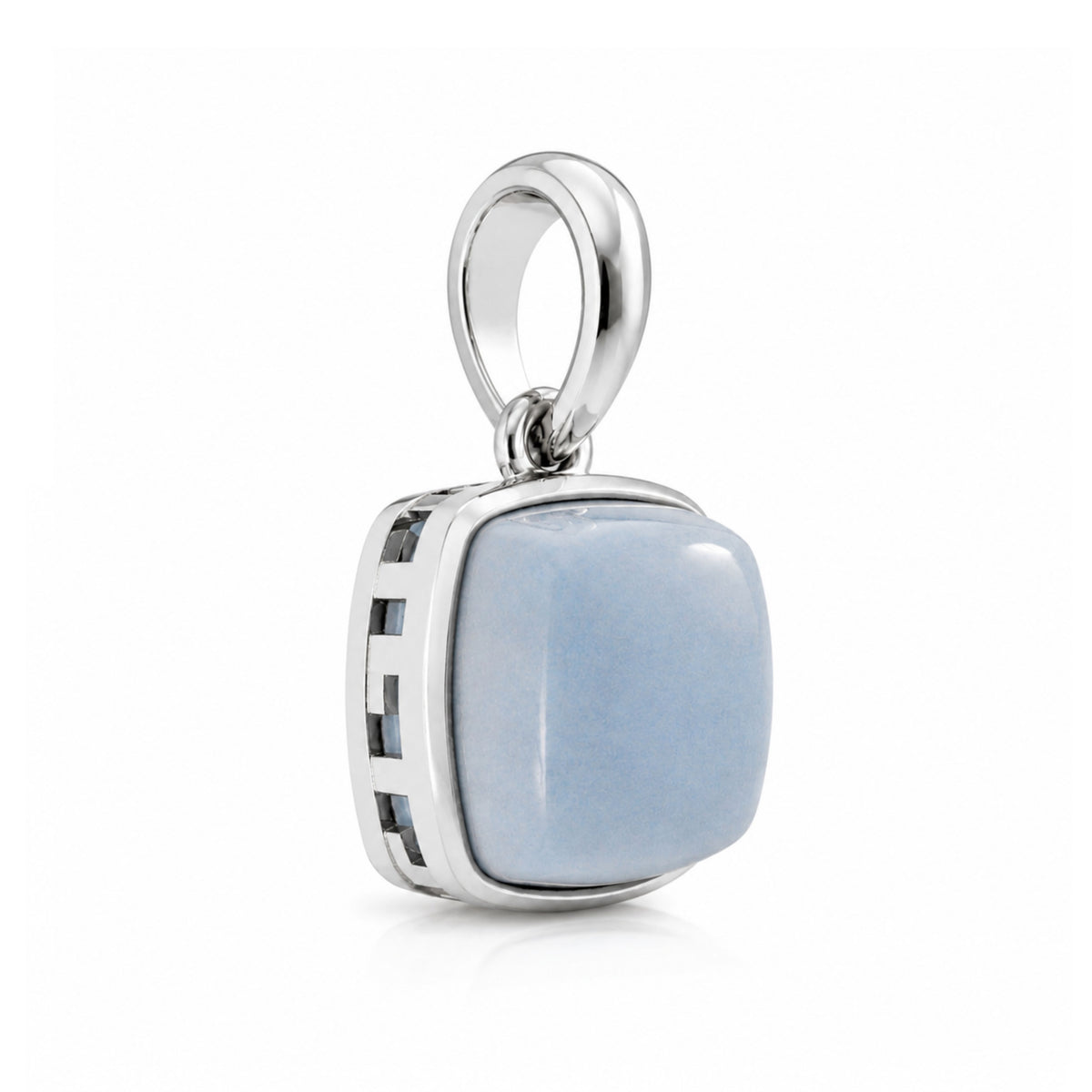 Milky Aqua Blue Cushion Pendant in Sterling Silver