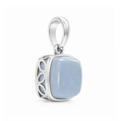 Milky Aqua Blue Cushion Pendant in Sterling Silver