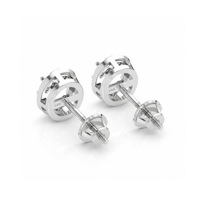 14K Gold Halo Round Moissanite Stud Earrings