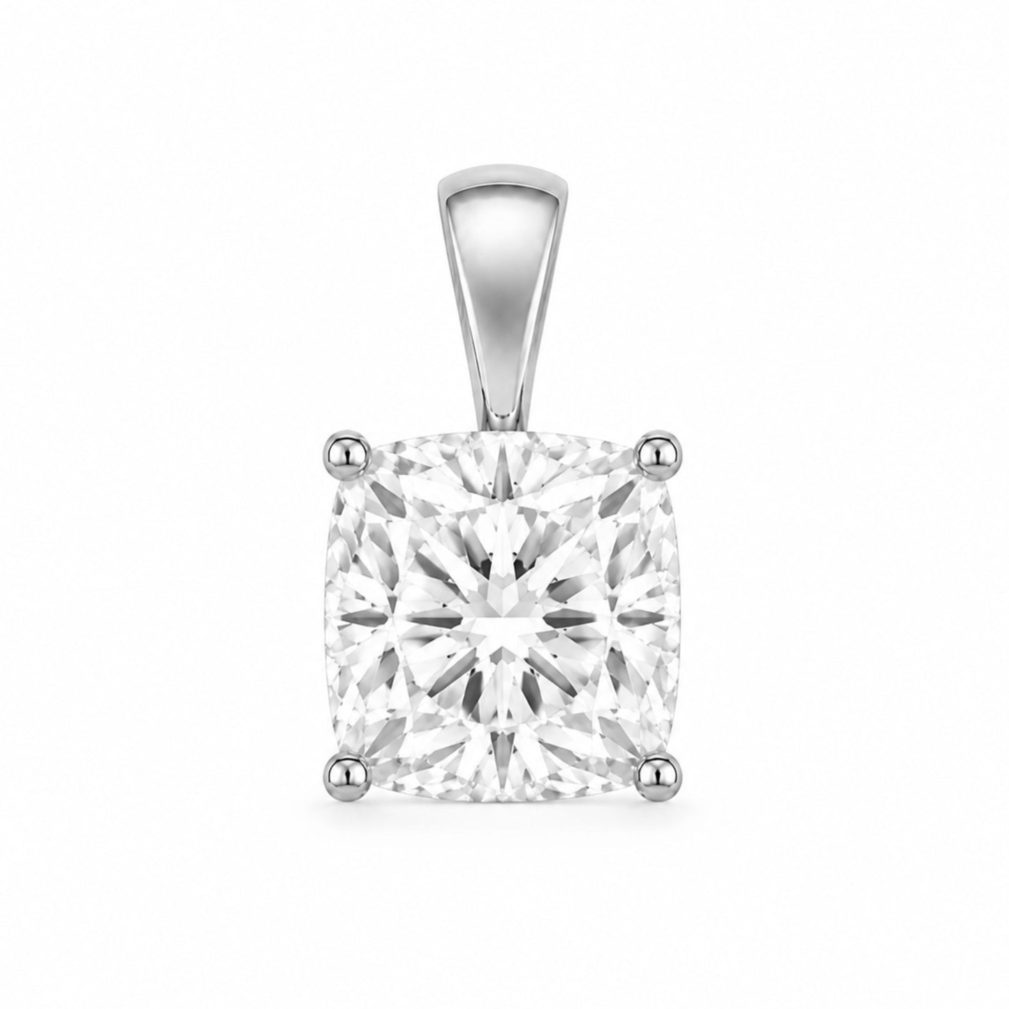 14K Gold Cushion Cut Moissanite Solitaire Pendant Only - Solid Bail
