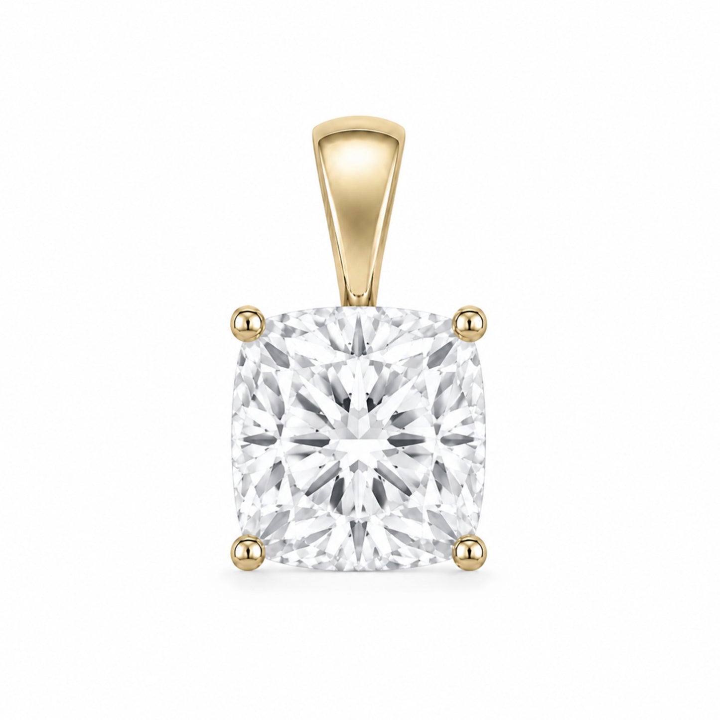 14K Gold Cushion Cut Moissanite Solitaire Pendant Only - Solid Bail