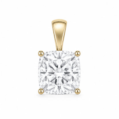 14K Gold Cushion Cut Moissanite Solitaire Pendant Only - Solid Bail