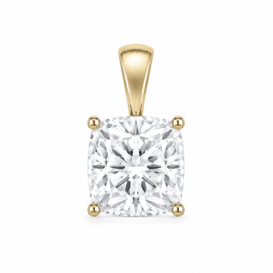 14K Gold Cushion Cut Moissanite Solitaire Pendant Only - Solid Bail