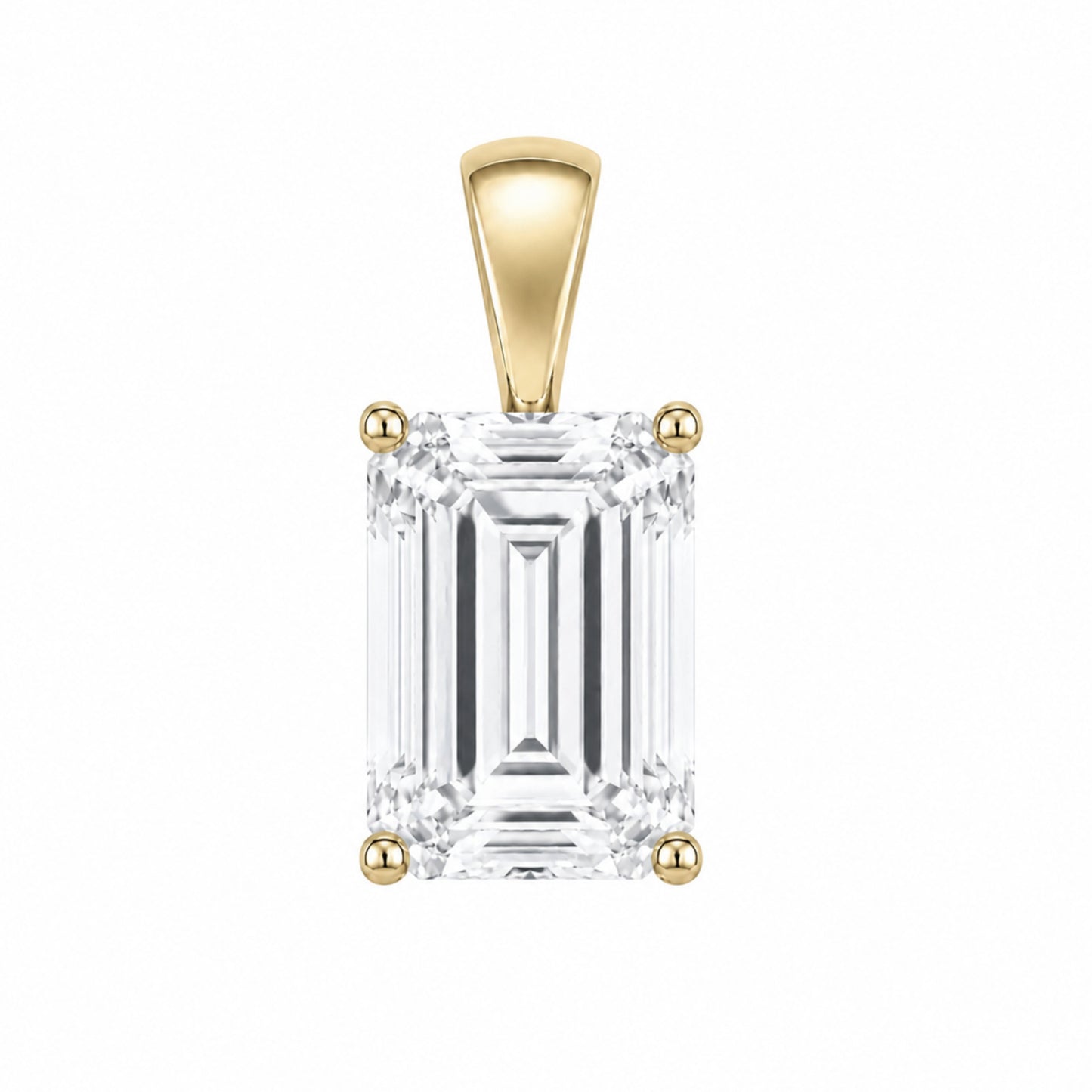 14K Gold Emerald Cut Moissanite Solitaire Pendant Only - Solid Bail