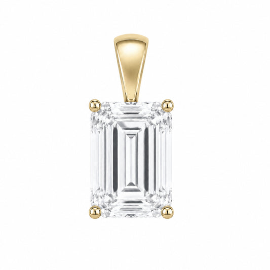 14K Gold Emerald Cut Moissanite Solitaire Pendant Only - Solid Bail