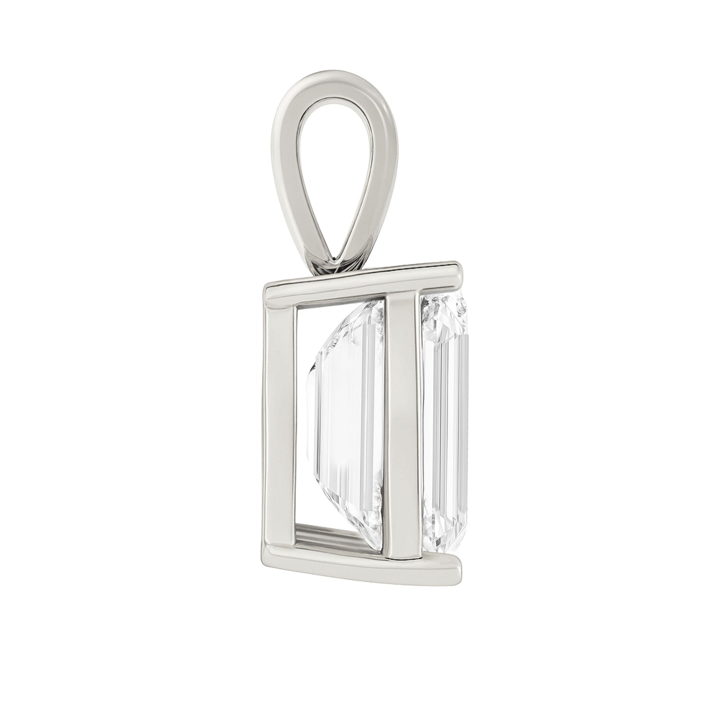 14K Gold Emerald Cut Moissanite Solitaire Pendant Only - Solid Bail