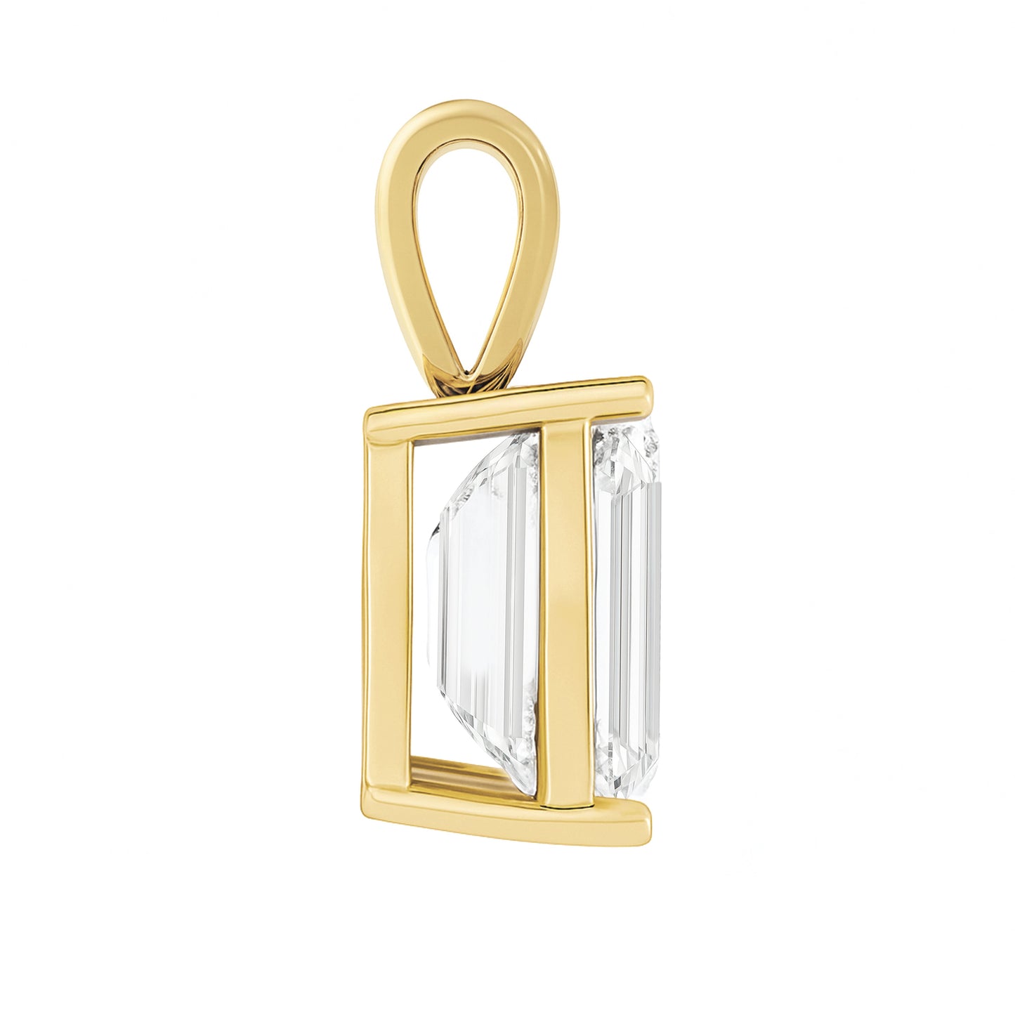 14K Gold Emerald Cut Moissanite Solitaire Pendant Only - Solid Bail