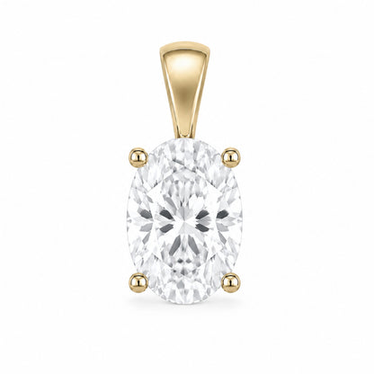 14K Gold Oval Cut Moissanite Solitaire Pendant Only - Solid Bail