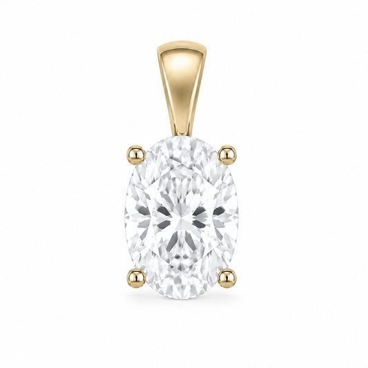 14K Gold Oval Cut Moissanite Solitaire Pendant Only - Solid Bail