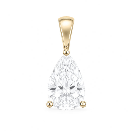 14K Gold Pear Cut Moissanite Solitaire Pendant Only - Solid Bail