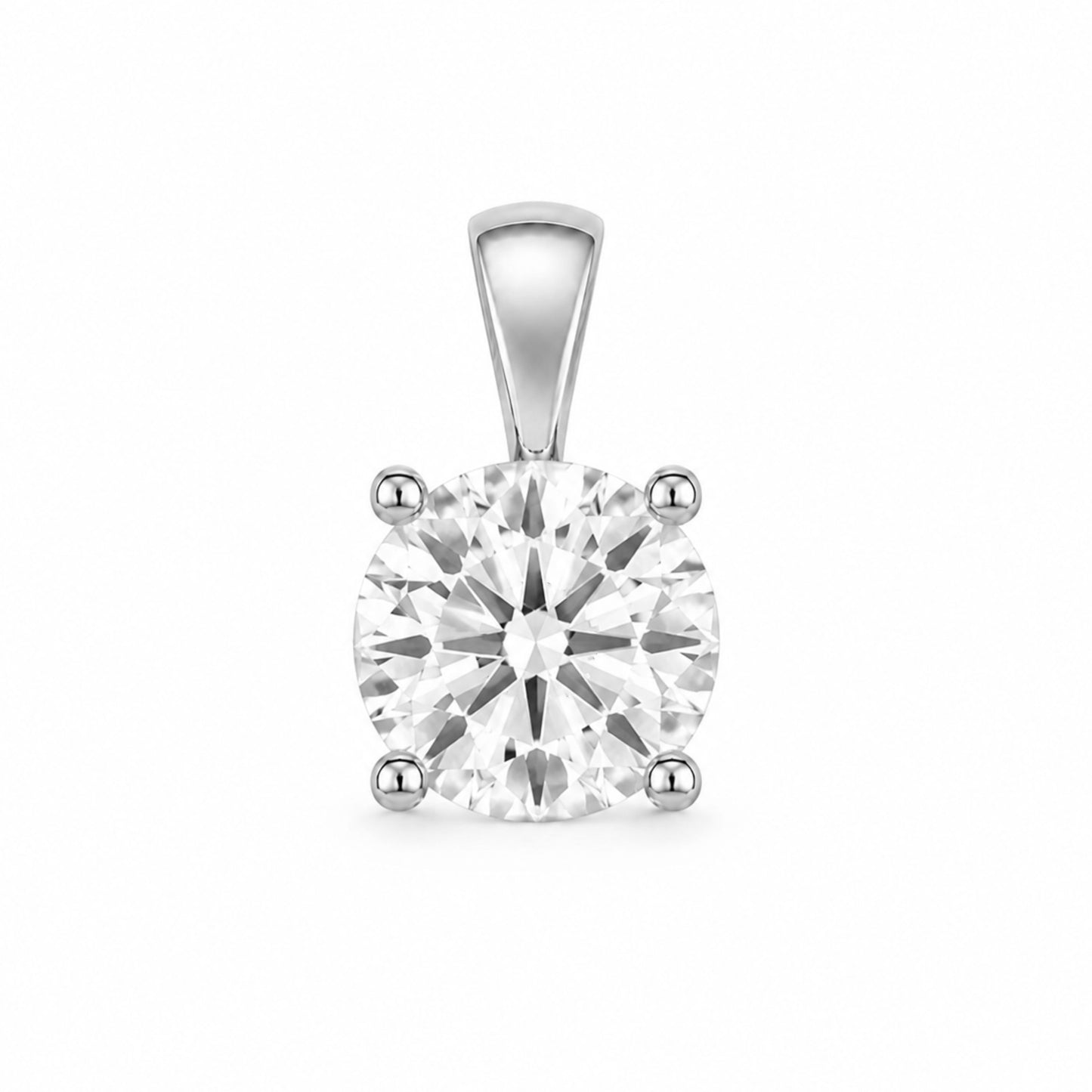 14K Gold Round Cut Moissanite Solitaire Pendant Only - Solid Bail