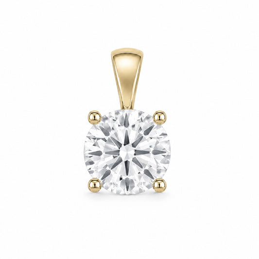 14K Gold Round Cut Moissanite Solitaire Pendant Only - Solid Bail