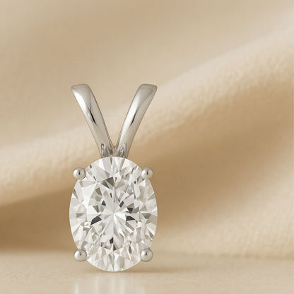 14K Gold Oval Cut Moissanite Solitaire Pendant Only - Double Loop Bail