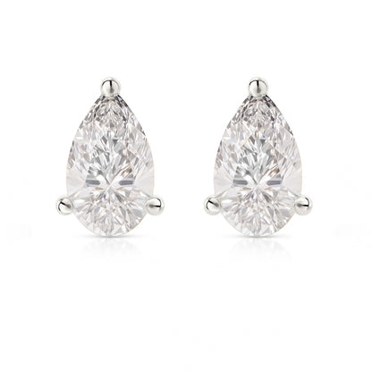 10K Gold Pear Cut Moissanite Solitaire Stud Earrings - Push Backs