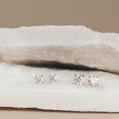 14K Gold Round Cut Moissanite Solitaire Stud Earrings - Screw Backs
