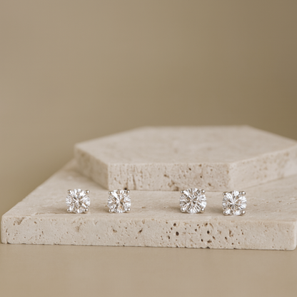 10K Gold Round Cut Moissanite Solitaire Stud Earrings - Screw Backs