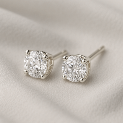 10K Gold Round Cut Moissanite Solitaire Stud Earrings - Push Backs
