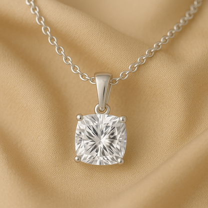 14K Gold Cushion Cut Moissanite Solitaire Necklace - Dangle Bail on Cable Chain