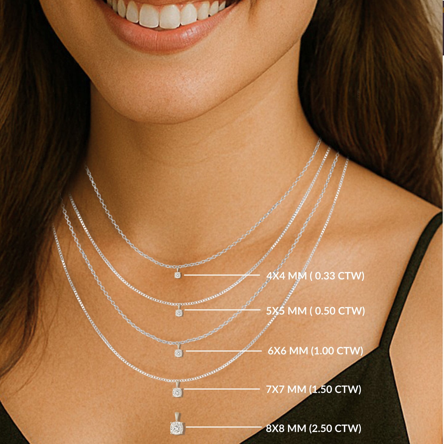 14K Gold Cushion Cut Moissanite Solitaire Necklace - Solid Bail on Cable Chain