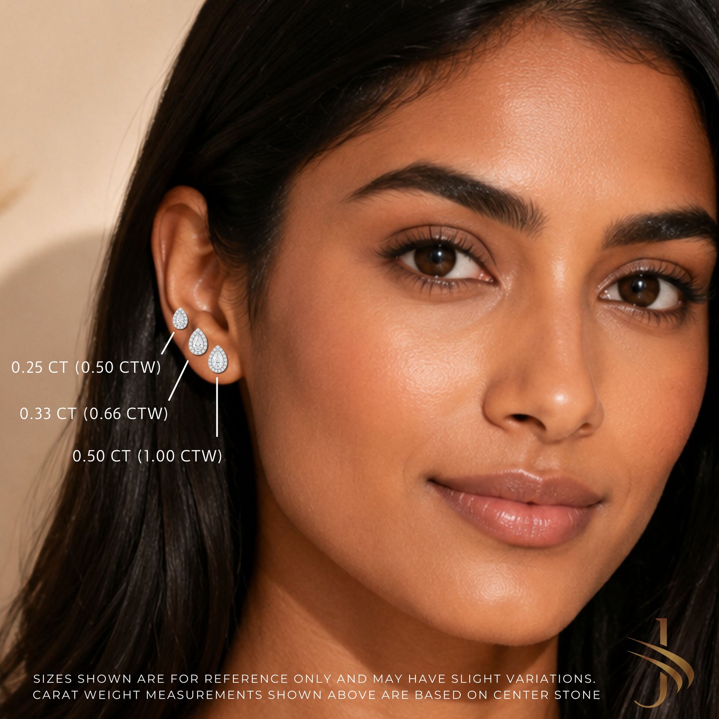 14K Gold Halo Pear Moissanite Stud Earrings