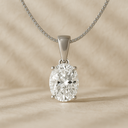 14K Gold Oval Cut Moissanite Solitaire Necklace - Dangle Bail on Box Chain
