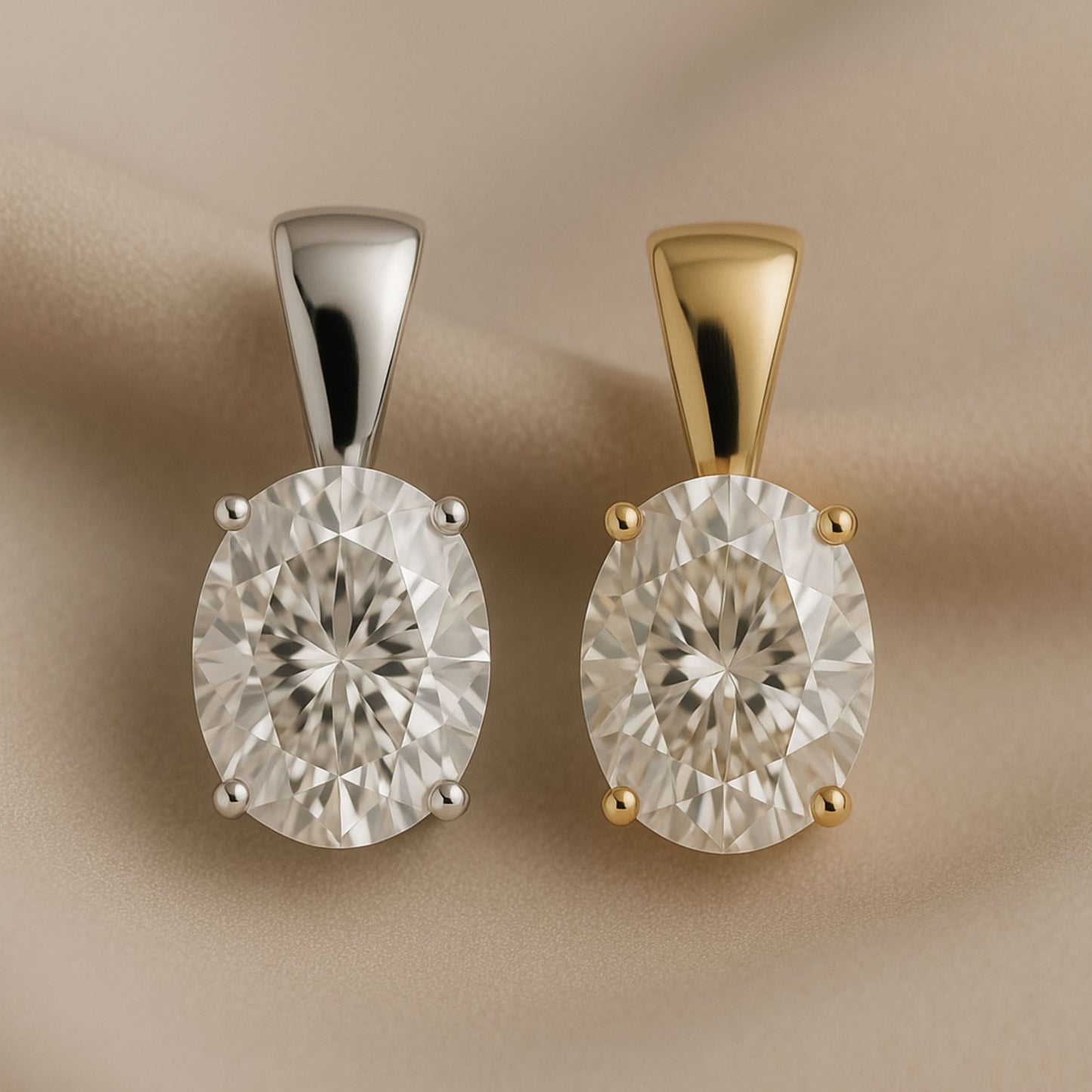 14K Gold Oval Cut Moissanite Solitaire Pendant Only - Solid Bail