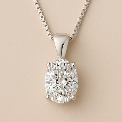 14K Gold Oval Cut Moissanite Solitaire Necklace - Solid Bail on Box Chain